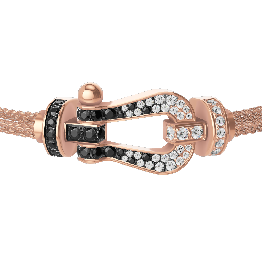 FORCE 10 BRACELET 18K PINK GOLD AND BLACK AND WHITE DIAMONDS LARGE MODEL