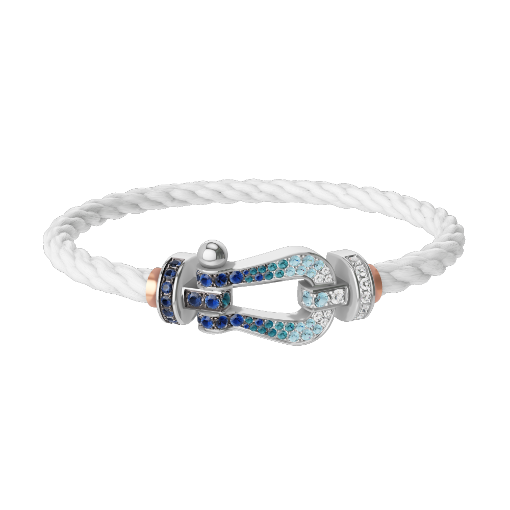 FORCE 10 BRACELET LARGE MODEL 18K WHITE GOLD DIAMOND PAVED AND COLORED STONES
