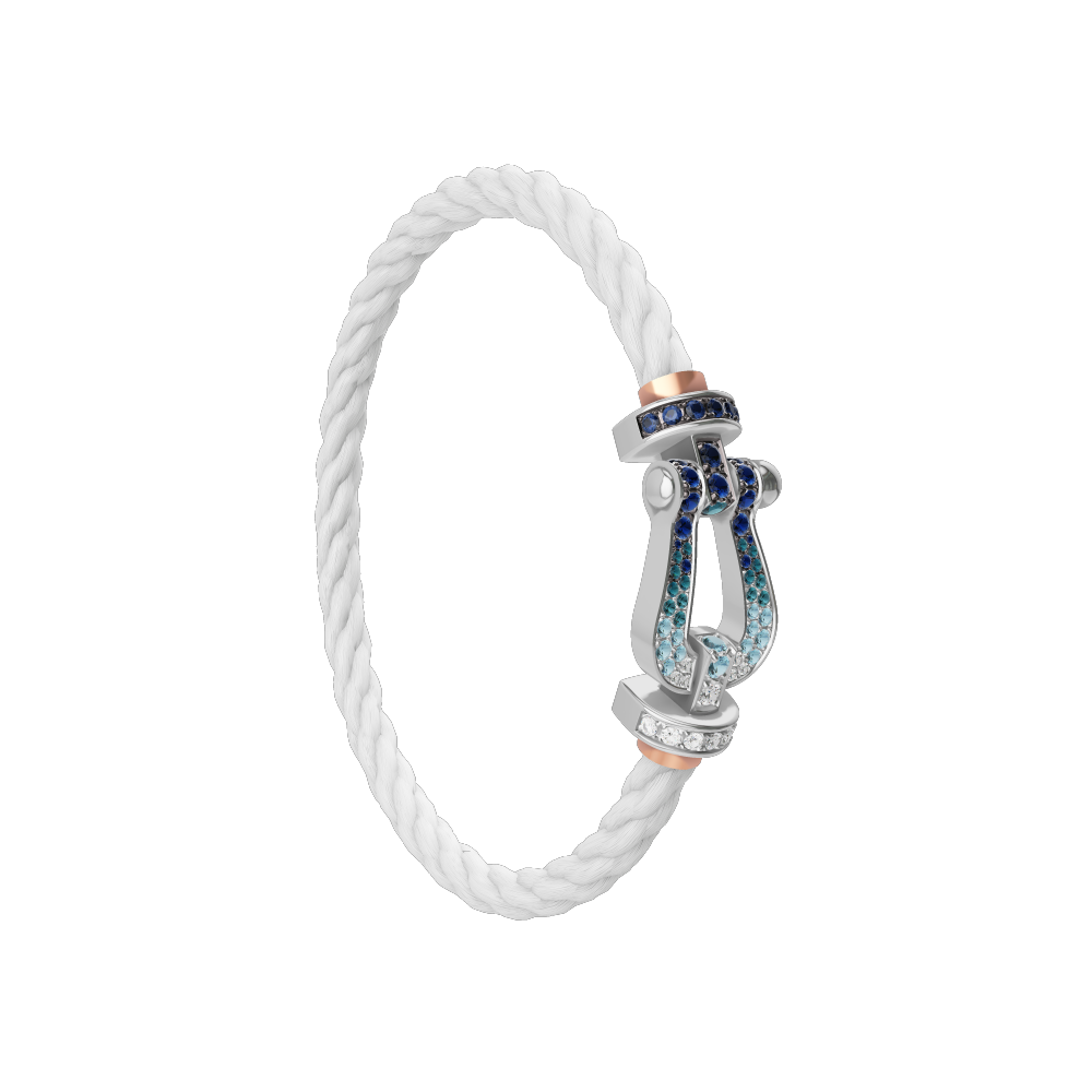 FORCE 10 BRACELET LARGE MODEL 18K WHITE GOLD DIAMOND PAVED AND COLORED STONES