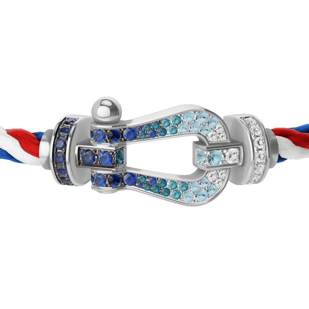 FORCE 10 BRACELET LARGE MODEL 18K WHITE GOLD DIAMOND PAVED AND COLORED STONES