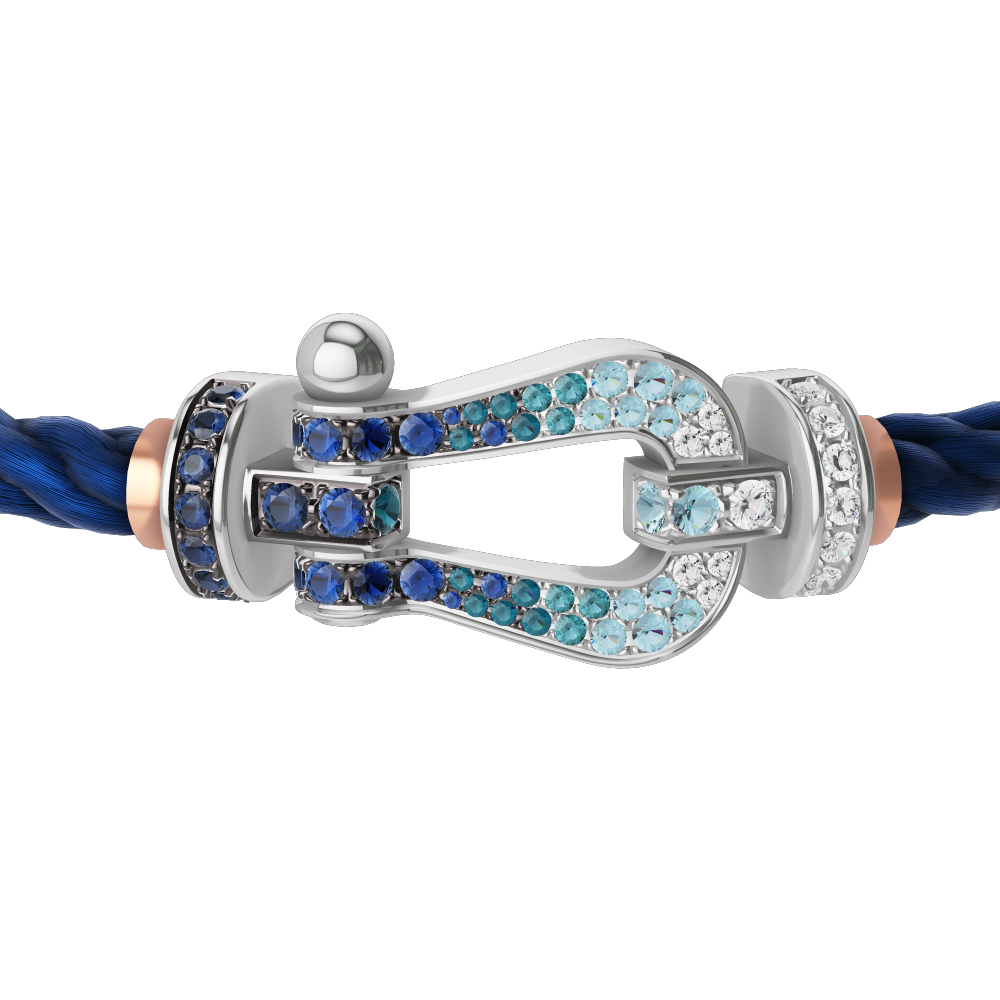 FORCE 10 BRACELET LARGE MODEL 18K WHITE GOLD DIAMOND PAVED AND COLORED STONES