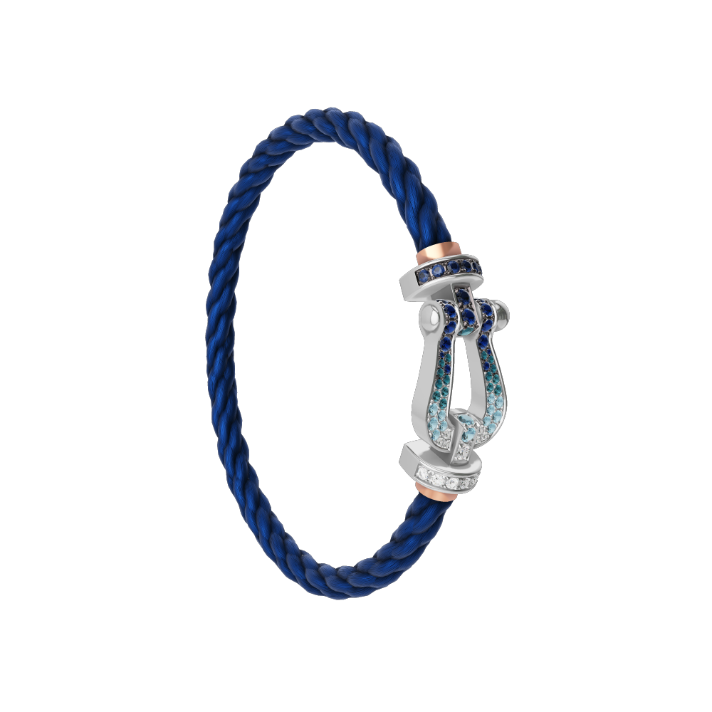 FORCE 10 BRACELET LARGE MODEL 18K WHITE GOLD DIAMOND PAVED AND COLORED STONES