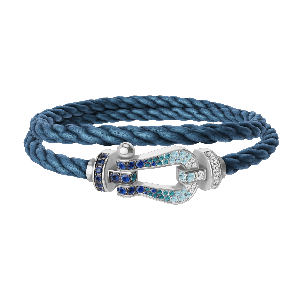 FORCE 10 BRACELET LARGE MODEL 18K WHITE GOLD DIAMOND PAVED AND COLORED STONES