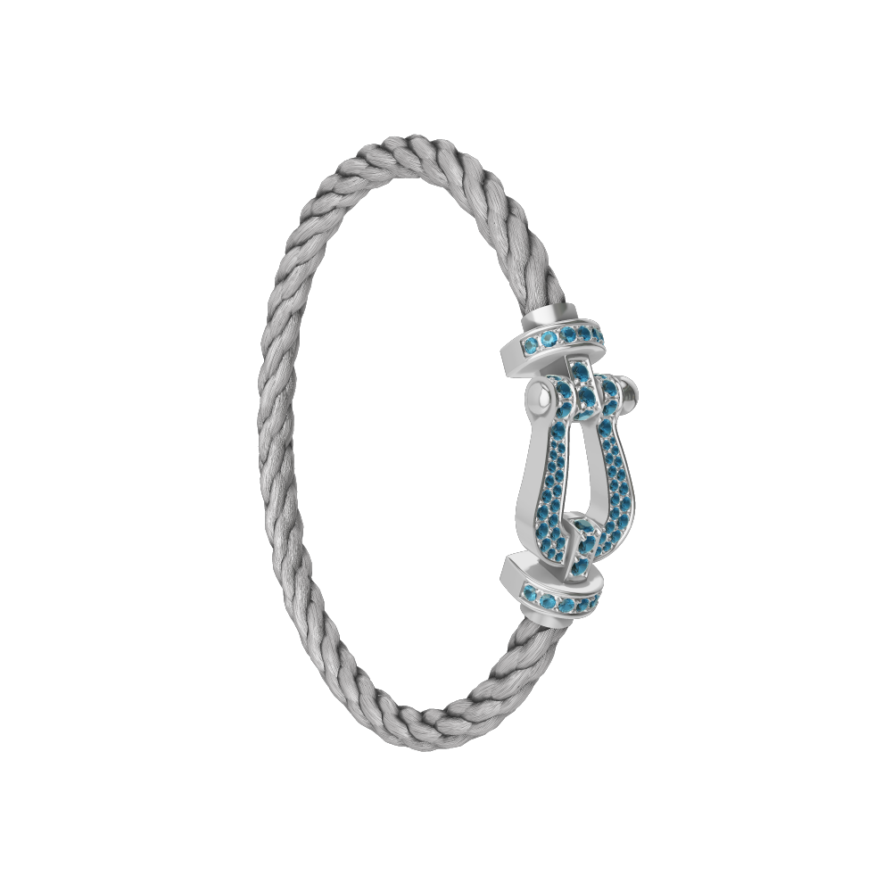 FORCE 10 BRACELET LARGE MODEL 18K WHITE GOLD BLUE TOPAZ PAVED