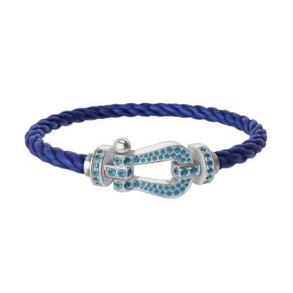 FORCE 10 BRACELET LARGE MODEL 18K WHITE GOLD BLUE TOPAZ PAVED