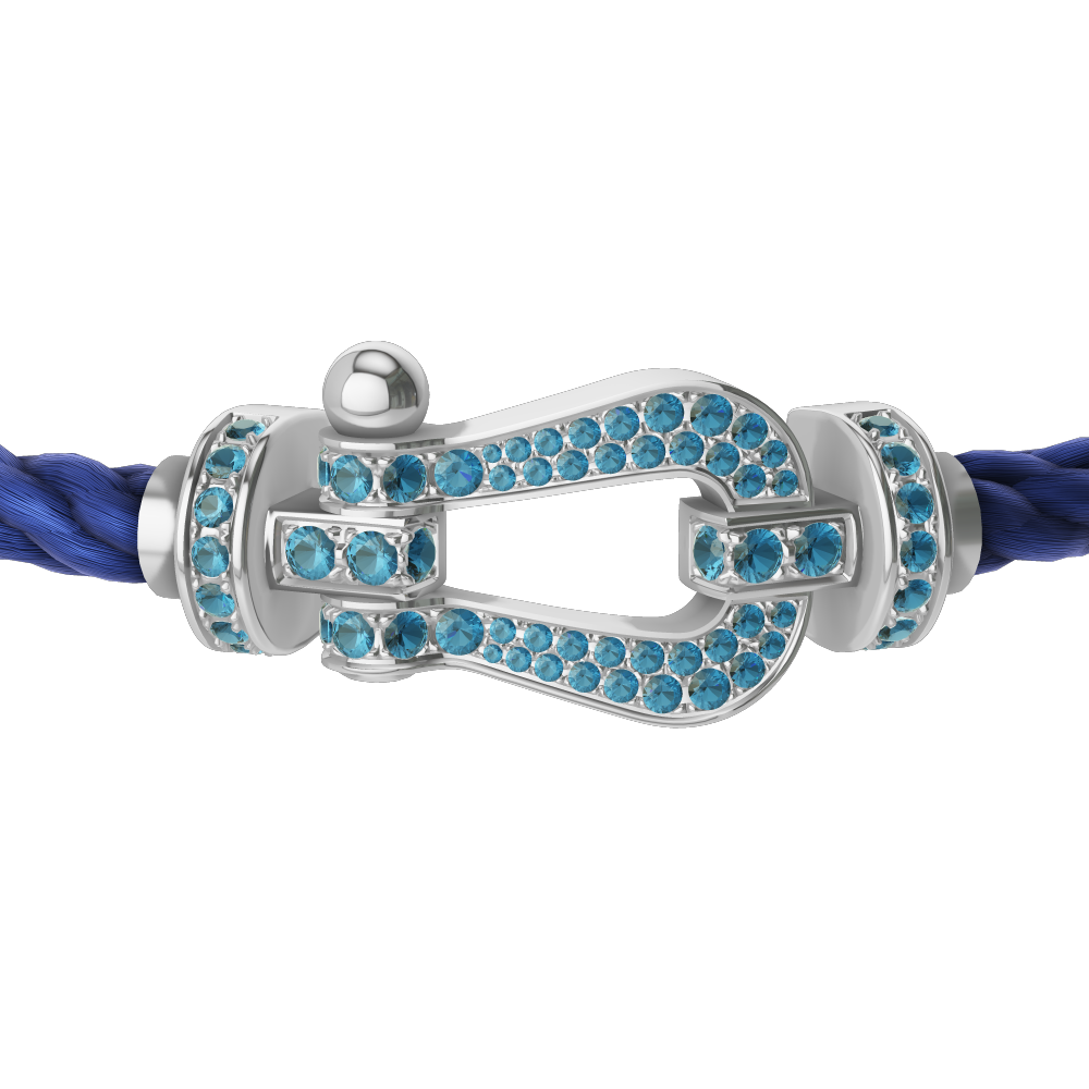 FORCE 10 BRACELET LARGE MODEL 18K WHITE GOLD BLUE TOPAZ PAVED