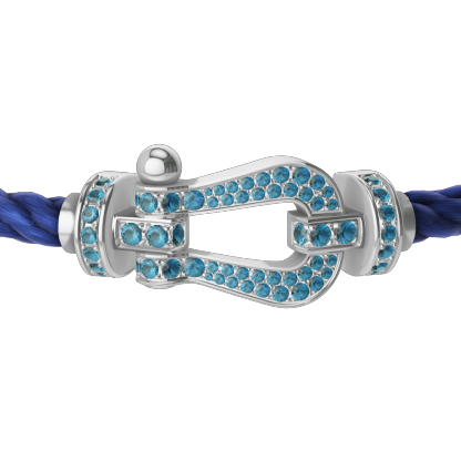 FORCE 10 BRACELET LARGE MODEL 18K WHITE GOLD BLUE TOPAZ PAVED