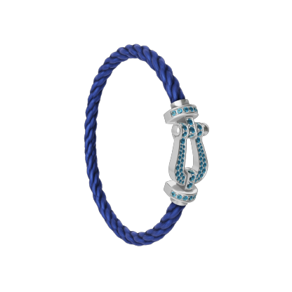FORCE 10 BRACELET LARGE MODEL 18K WHITE GOLD BLUE TOPAZ PAVED