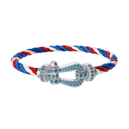 FORCE 10 BRACELET LARGE MODEL 18K WHITE GOLD BLUE TOPAZ PAVED