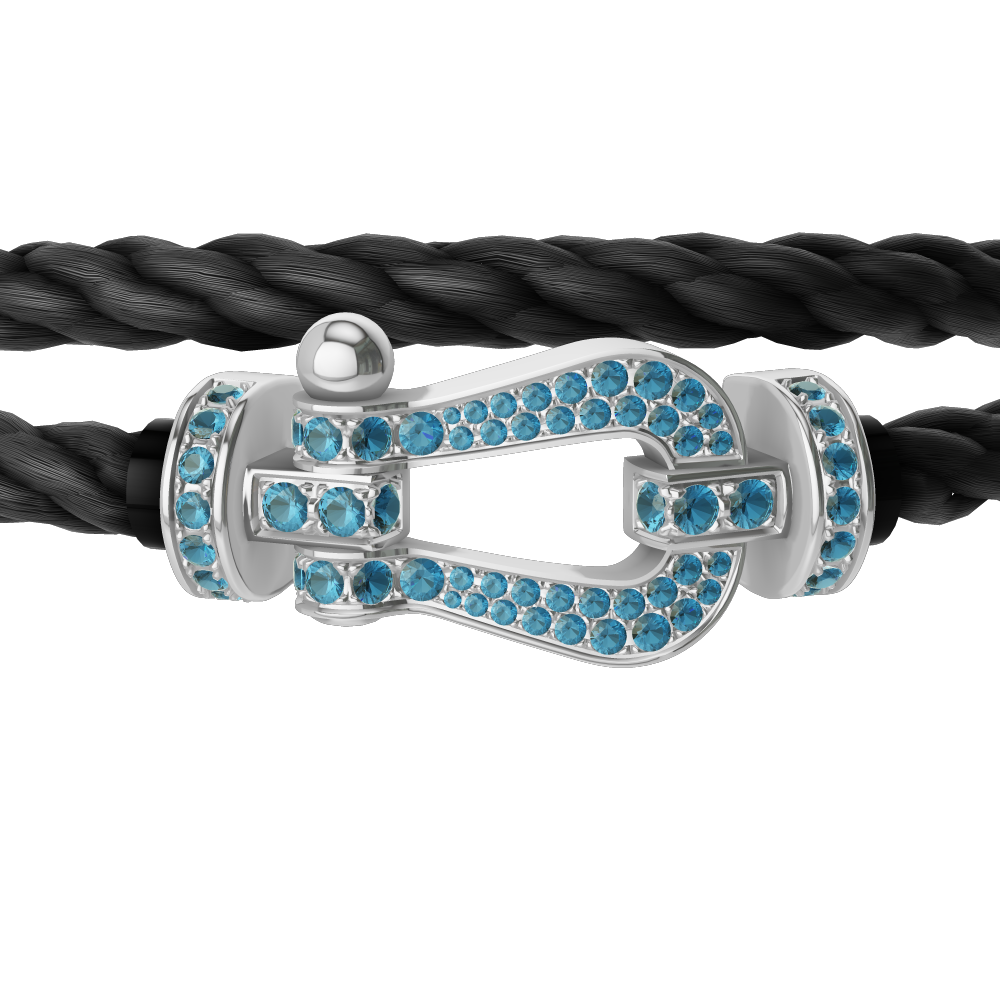 FORCE 10 BRACELET LARGE MODEL 18K WHITE GOLD BLUE TOPAZ PAVED
