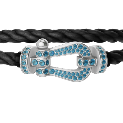 FORCE 10 BRACELET LARGE MODEL 18K WHITE GOLD BLUE TOPAZ PAVED