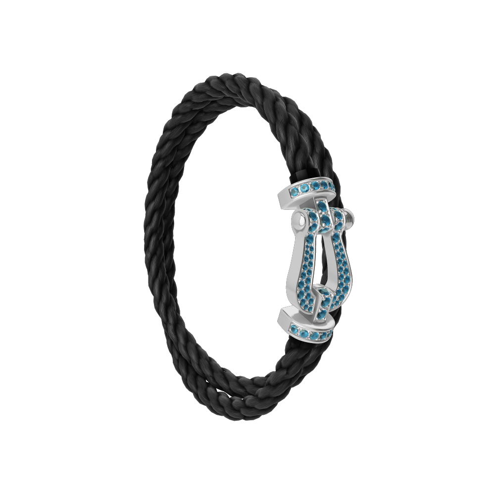 FORCE 10 BRACELET LARGE MODEL 18K WHITE GOLD BLUE TOPAZ PAVED