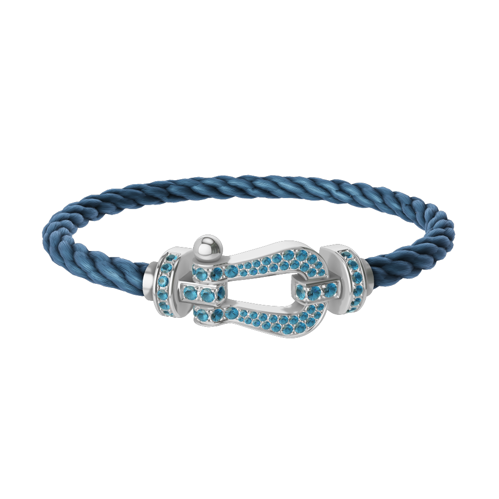 FORCE 10 BRACELET LARGE MODEL 18K WHITE GOLD BLUE TOPAZ PAVED