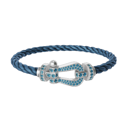FORCE 10 BRACELET LARGE MODEL 18K WHITE GOLD BLUE TOPAZ PAVED