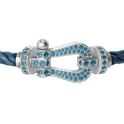 FORCE 10 BRACELET LARGE MODEL 18K WHITE GOLD BLUE TOPAZ PAVED