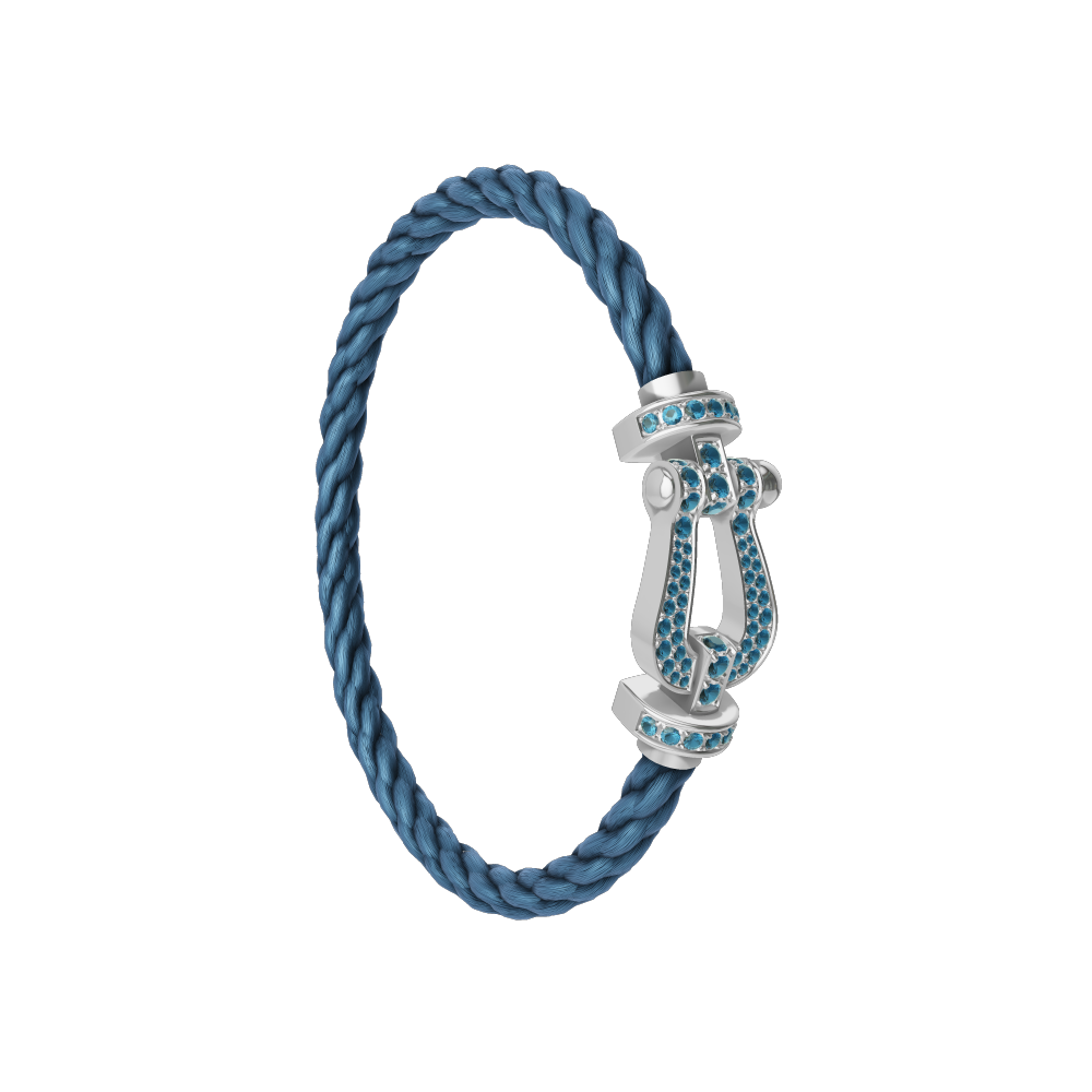 FORCE 10 BRACELET LARGE MODEL 18K WHITE GOLD BLUE TOPAZ PAVED