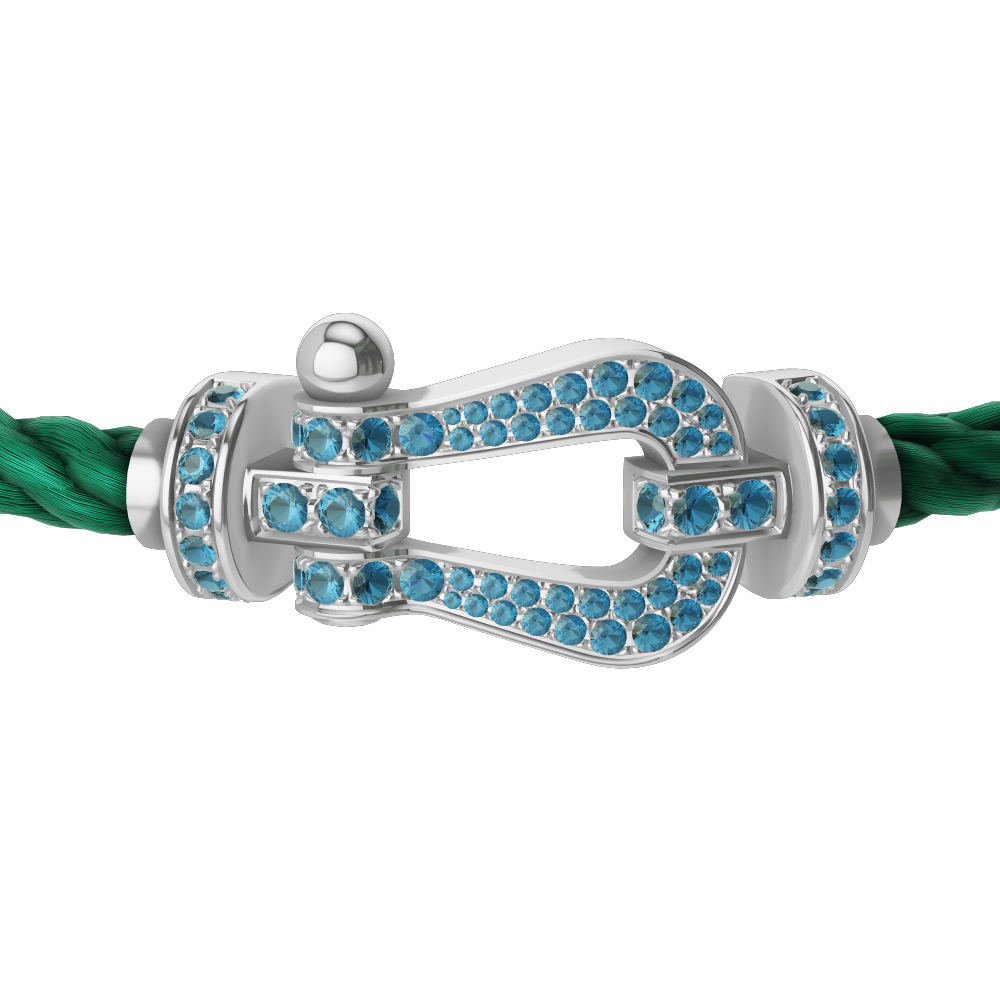 FORCE 10 BRACELET LARGE MODEL 18K WHITE GOLD BLUE TOPAZ PAVED