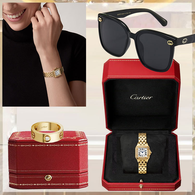 PANTHÈRE DE CARthtTIER WATCH, SMALL MODEL & LOVE RING, 3 DIAMONDS & SUNGLASSES