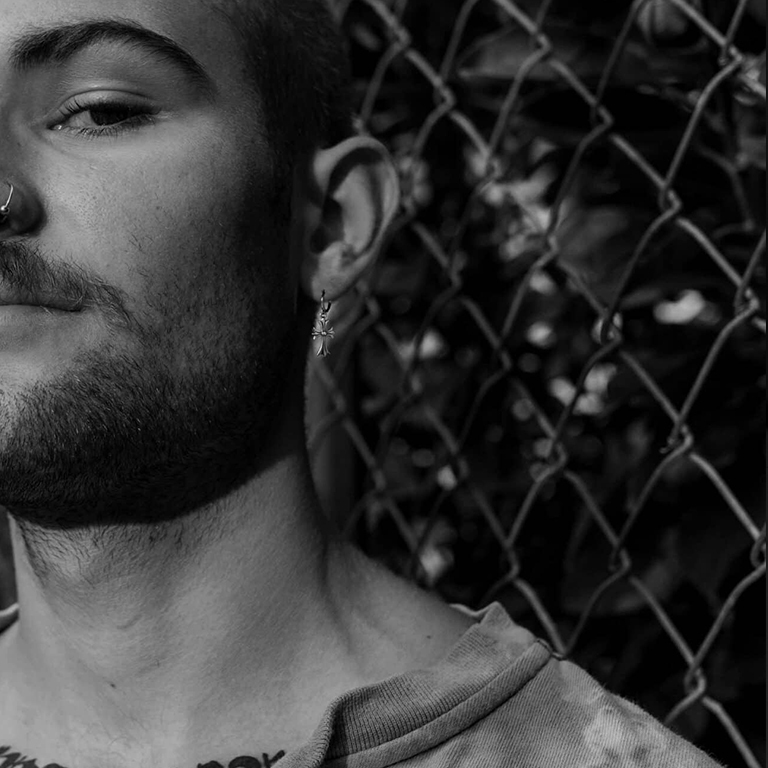 TINY CROSS HOOP EARRING