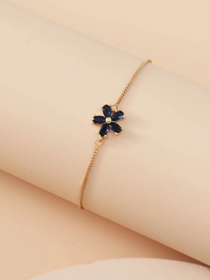 1pc Flower Shaped Copper With Cubic Zirconia Inlaid Adjustable Drawstring Bracelet Suitable For Women's Daily Wear, Date And Party