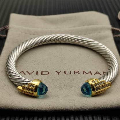 7mm Cable Bracelet with Blue & Diamond Accents – Gold Cap