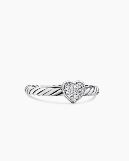 Cable Collectibles® Heart Stack Ring Sterling Silver with Pavé Diamonds