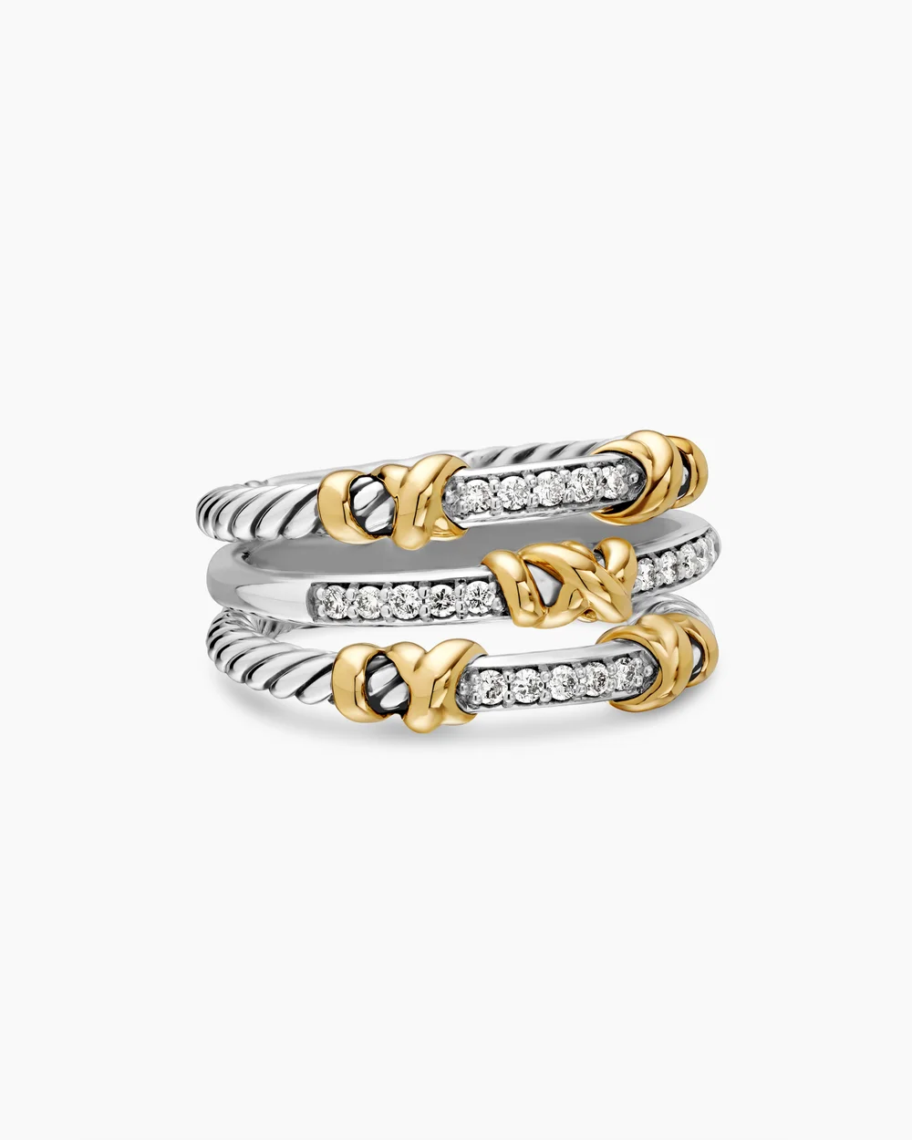 Petite Helena Wrap Three Row Ring Sterling Silver with 18K Yellow Gold and Diamonds