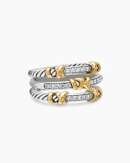 Petite Helena Wrap Three Row Ring Sterling Silver with 18K Yellow Gold and Diamonds