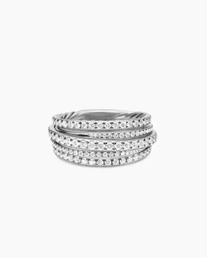 Pavé Crossover Ring 18K White Gold with Diamonds
