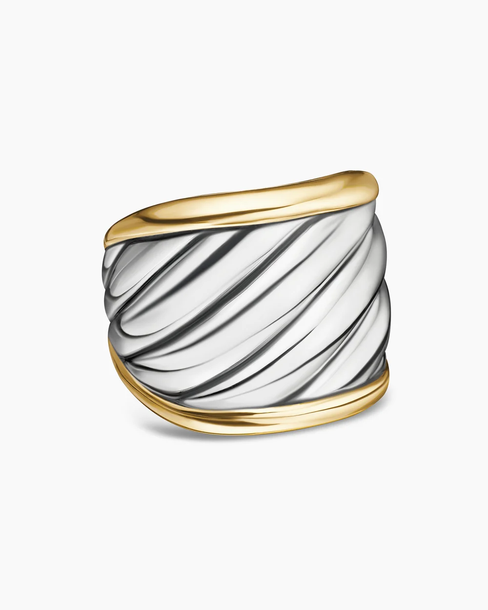 Sculpted Cable Saddle Ring Sterling Silver with 18K Yellow Gold