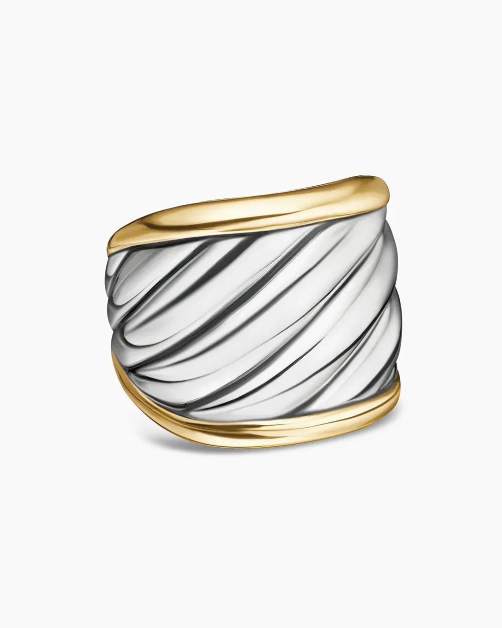 Sculpted Cable Saddle Ring Sterling Silver with 18K Yellow Gold