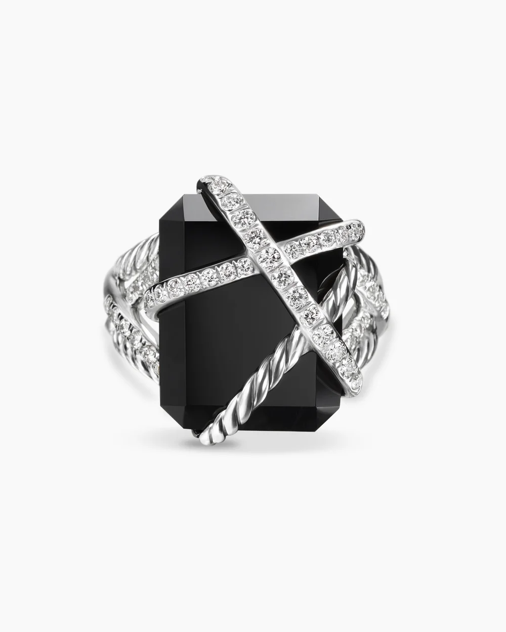Cable Wrap Ring Sterling Silver with Black Onyx and Diamonds