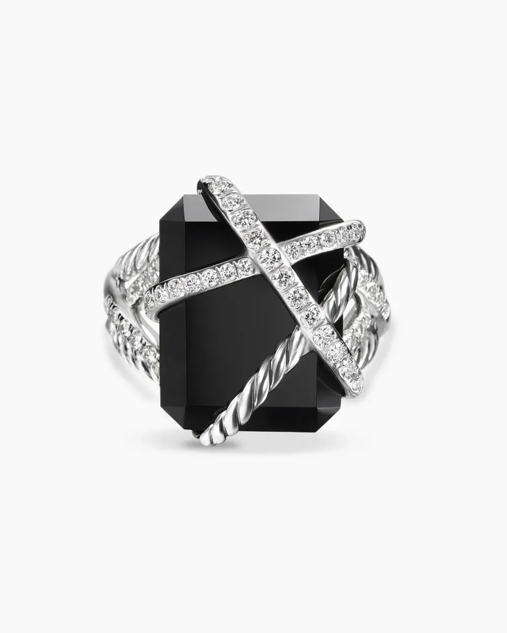 Cable Wrap Ring Sterling Silver with Black Onyx and Diamonds