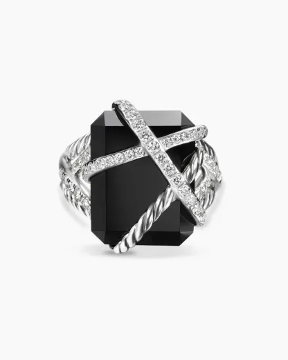 Cable Wrap Ring Sterling Silver with Black Onyx and Diamonds