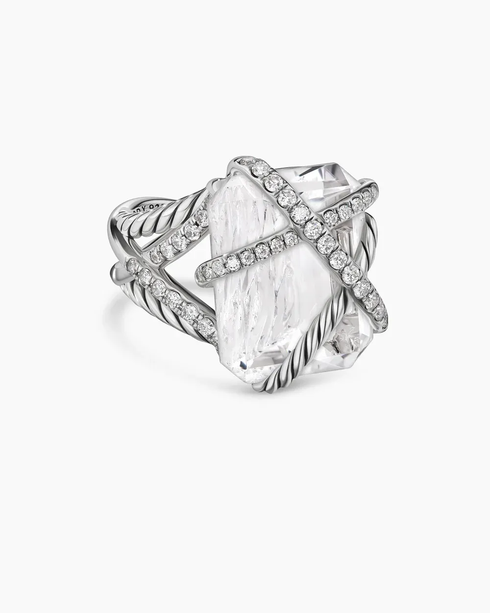 Cable Wrap Ring Sterling Silver with Crystal and Diamonds