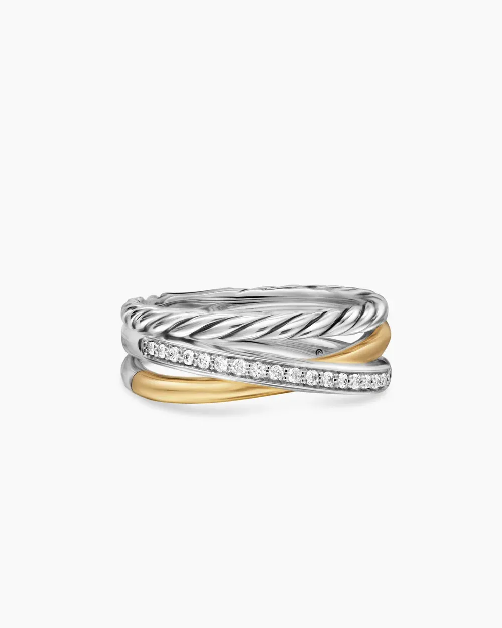 Crossover Three Row Ring Sterling Silver with 18K Yellow Gold and Diamonds