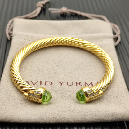 7mm Cable Bracelet with Light Green & Diamond Accents