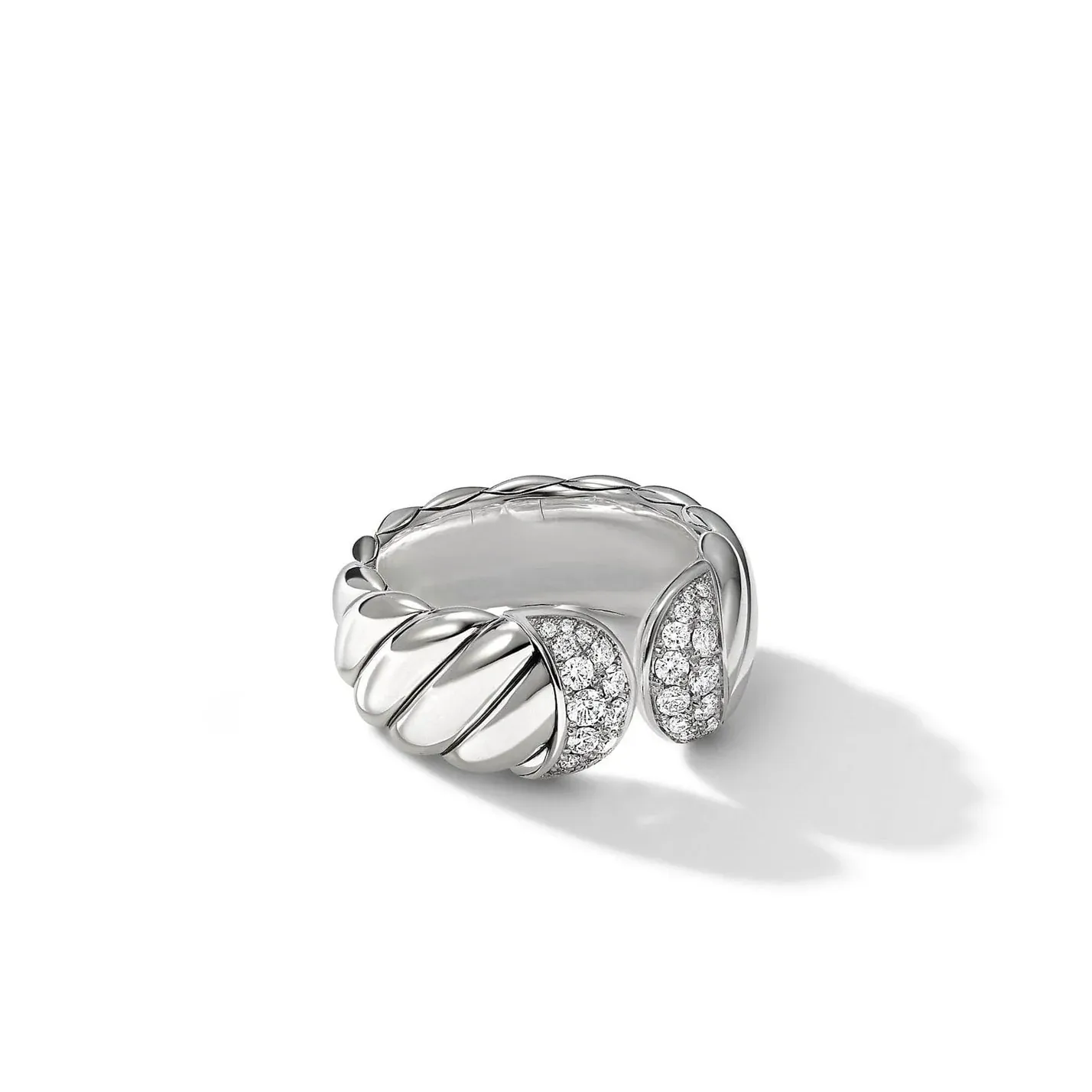 Sculpted Cable Ring Sterling Silver with Diamonds
