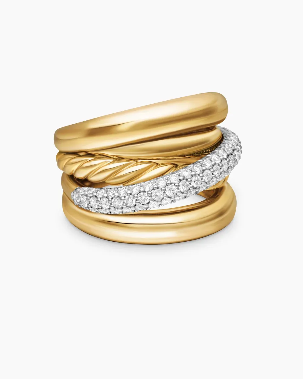 Pavé Crossover Five Row Ring 18K Yellow Gold with Diamonds