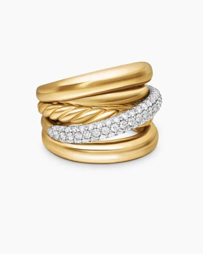 Pavé Crossover Five Row Ring 18K Yellow Gold with Diamonds