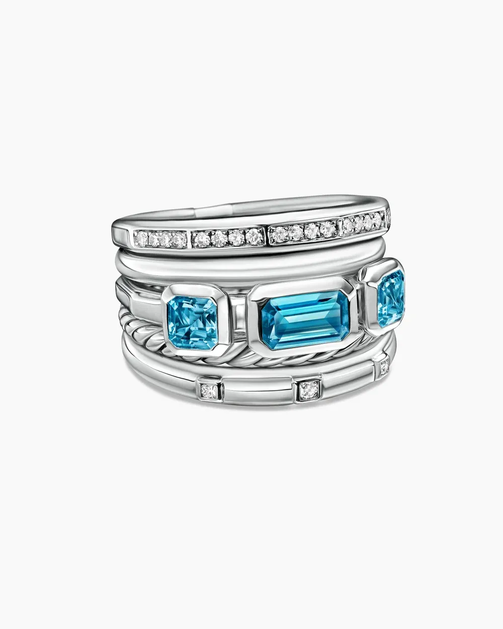 Stax Five Row Ring Sterling Silver with Hampton Blue Topaz and Diamonds