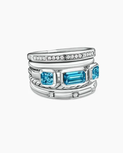 Stax Five Row Ring Sterling Silver with Hampton Blue Topaz and Diamonds