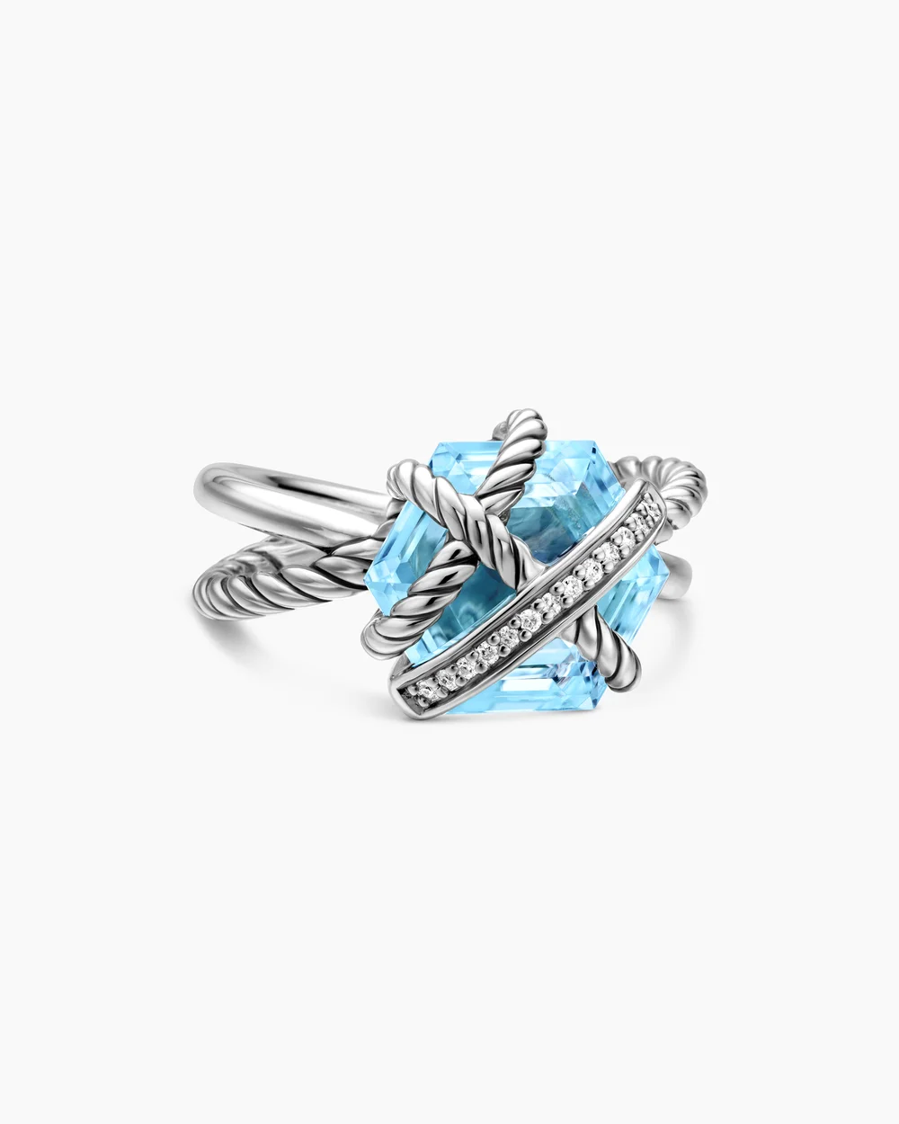 Cable Wrap Ring Sterling Silver with Blue Topaz and Diamonds