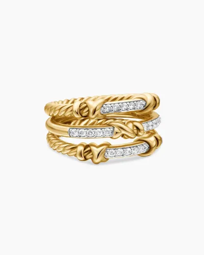 Petite Helena Wrap Three Row Ring 18K Yellow Gold with Diamonds,