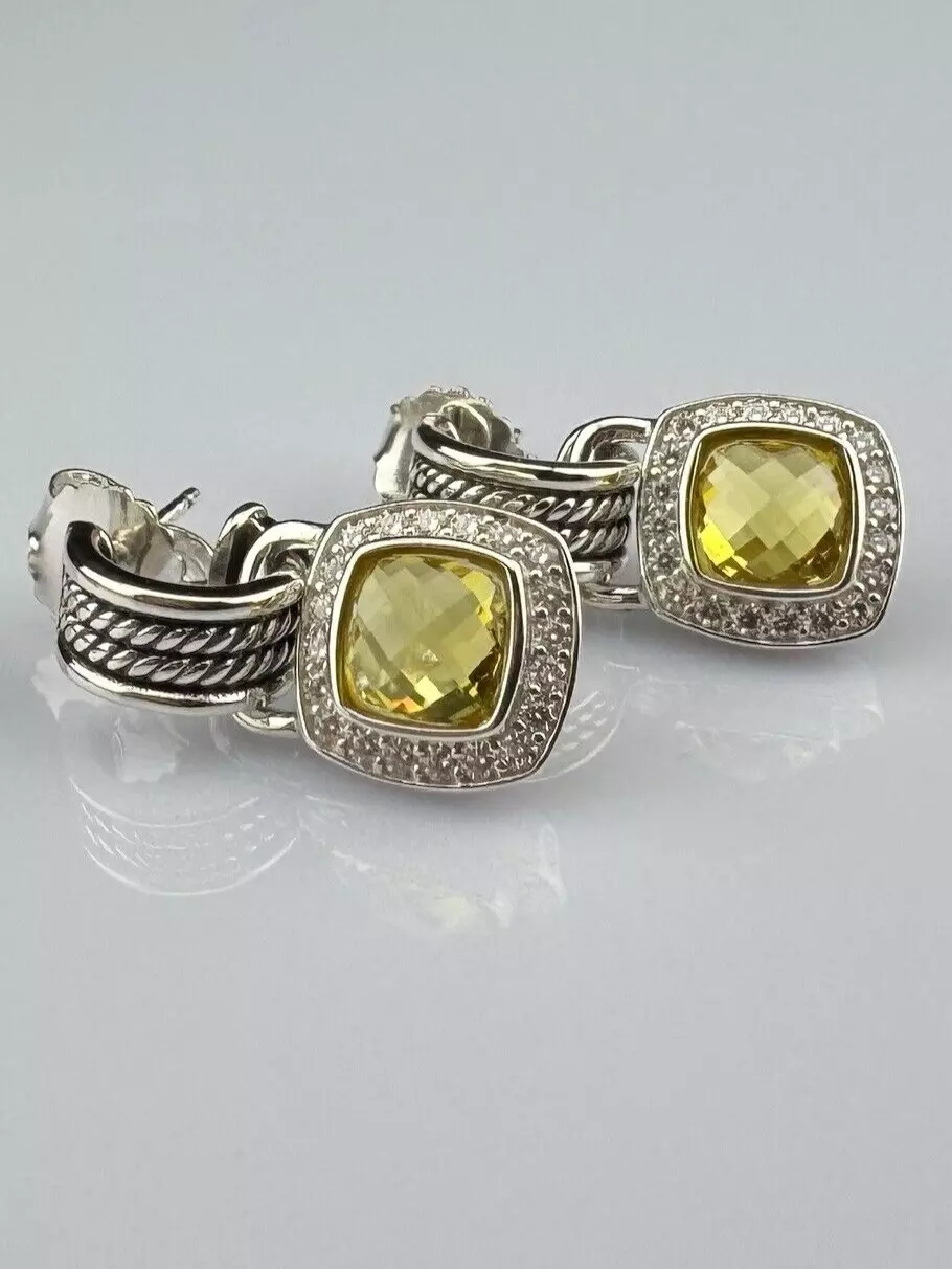 Albion® Drop Earrings Sterling Silver with Yellow Onyx and Diamonds