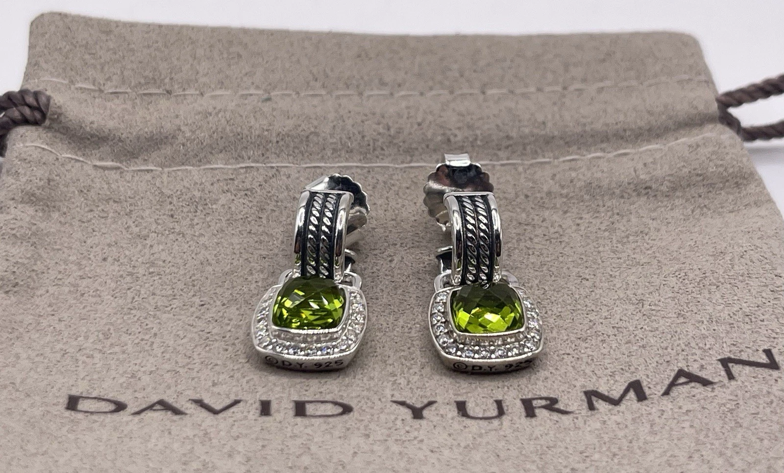 Albion® Drop Earrings Sterling Silver with Green Onyx and Diamonds