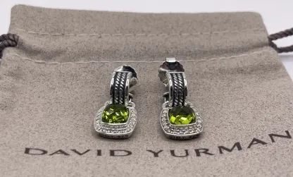 Albion® Drop Earrings Sterling Silver with Green Onyx and Diamonds