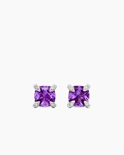 Petite Chatelaine® Stud Earrings Sterling Silver with Amethyst and Diamonds
