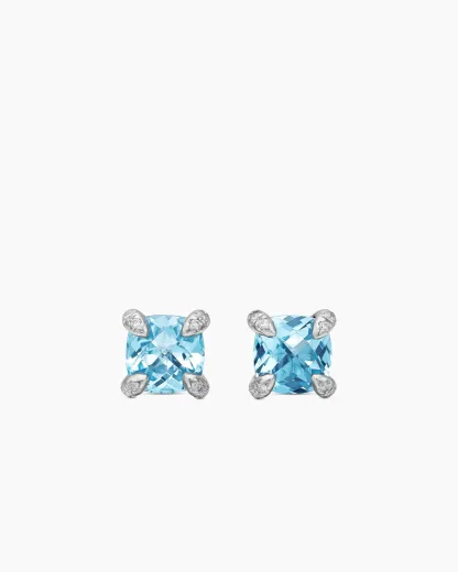 Petite Chatelaine® Stud Earrings Sterling Silver with Blue Topaz and Diamonds