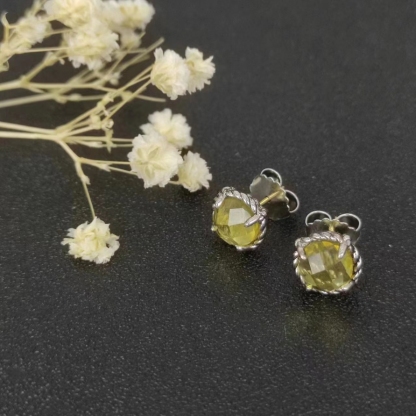 Petite Chatelaine® Stud Earrings Sterling Silver with Yellow Topaz and Diamonds
